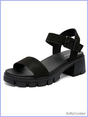Wide Width Block Heel Open Toe Sandals Faux Leather Ankle Strap Platform